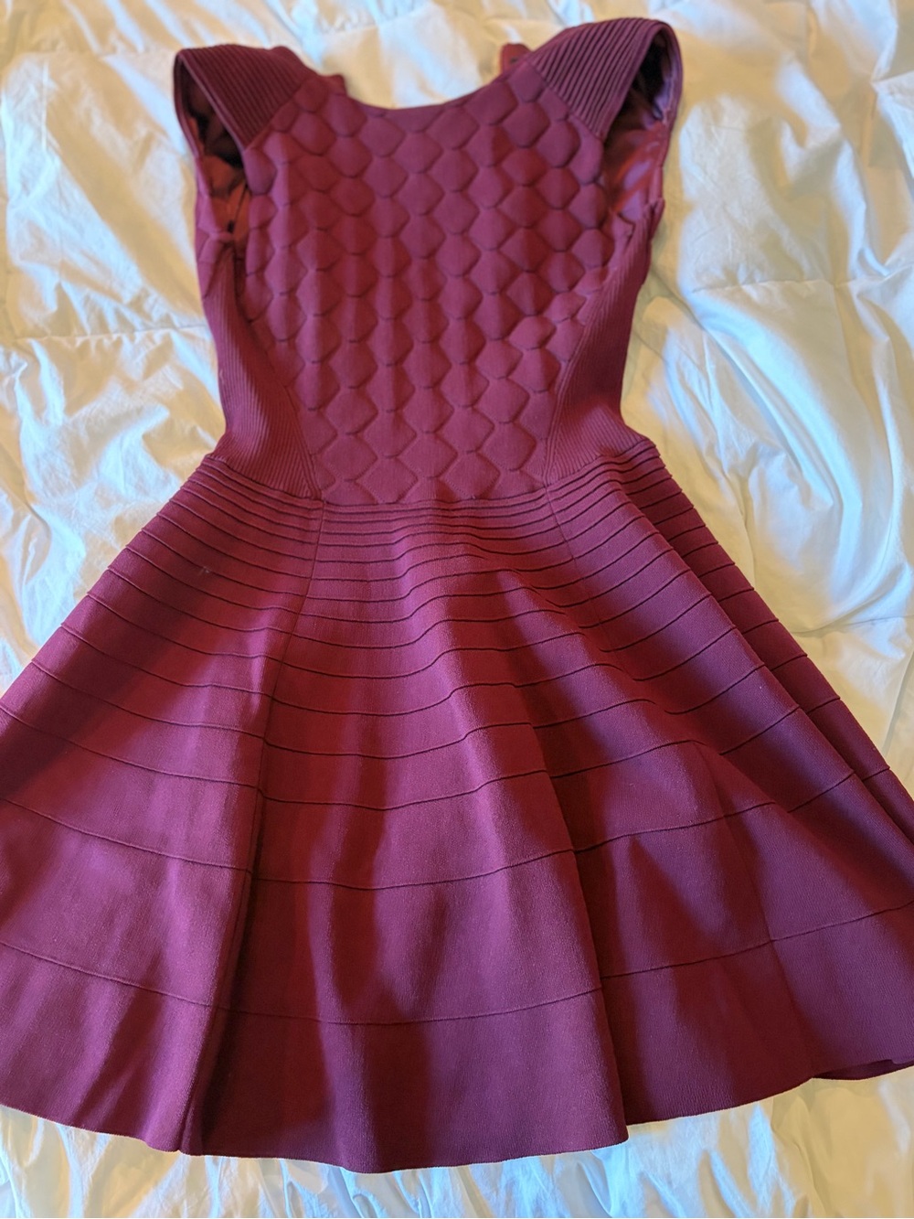 Ted Baker Burgundy Textured Fit-and-Flare Midi Dress